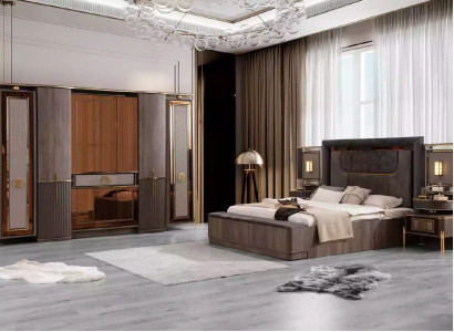 Complete e Double bed Bedroom Wardrobe Bed Set 5-piece Gray Fabric